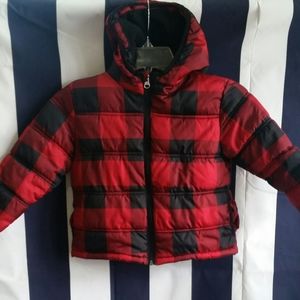 3T red and black puffer coat